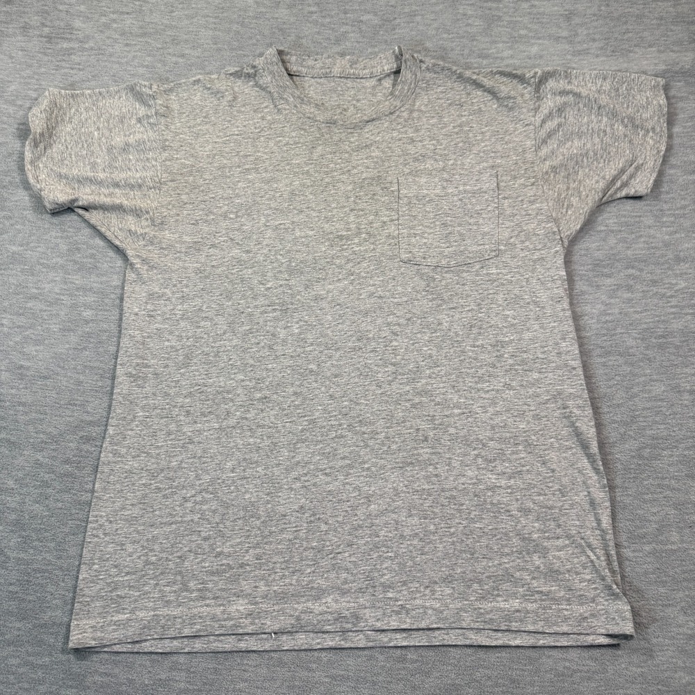 VTG Shirt Men XL Gray Heather Short Sleeve Pocket Crew Neck Cotton Blank‎ 80s